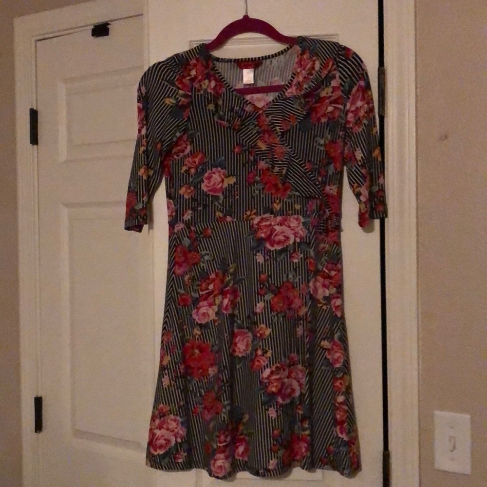 Girls dress black stripes with colorful flowers